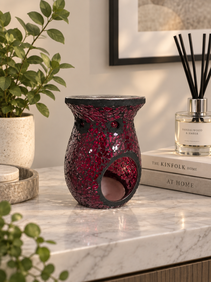 Mosaic Tealight Burners - Red Crackle