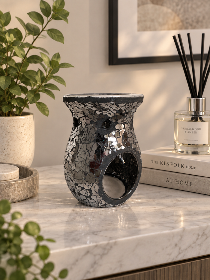 Mosaic Tealight Burners - Black Silver Mirror