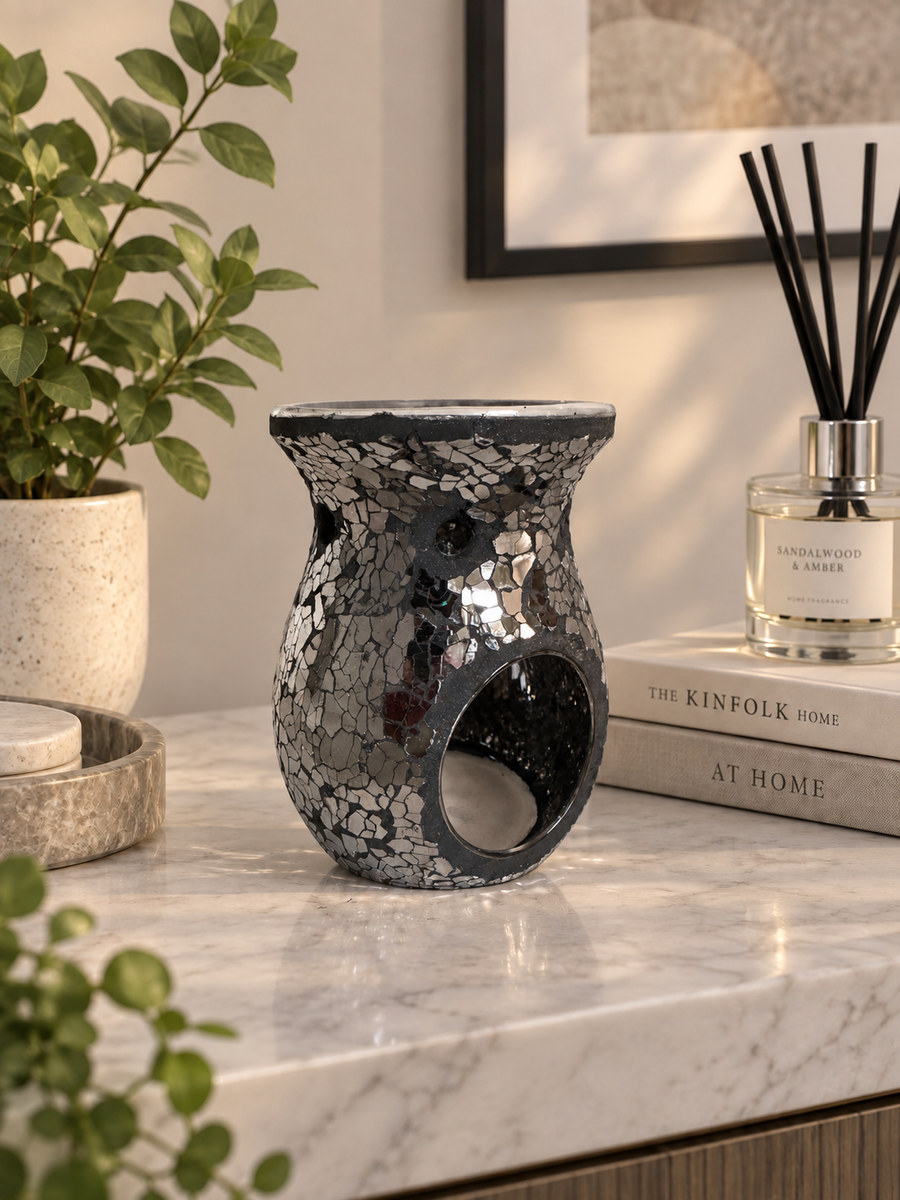 Mosaic Tealight Burners - Black Silver Mirror
