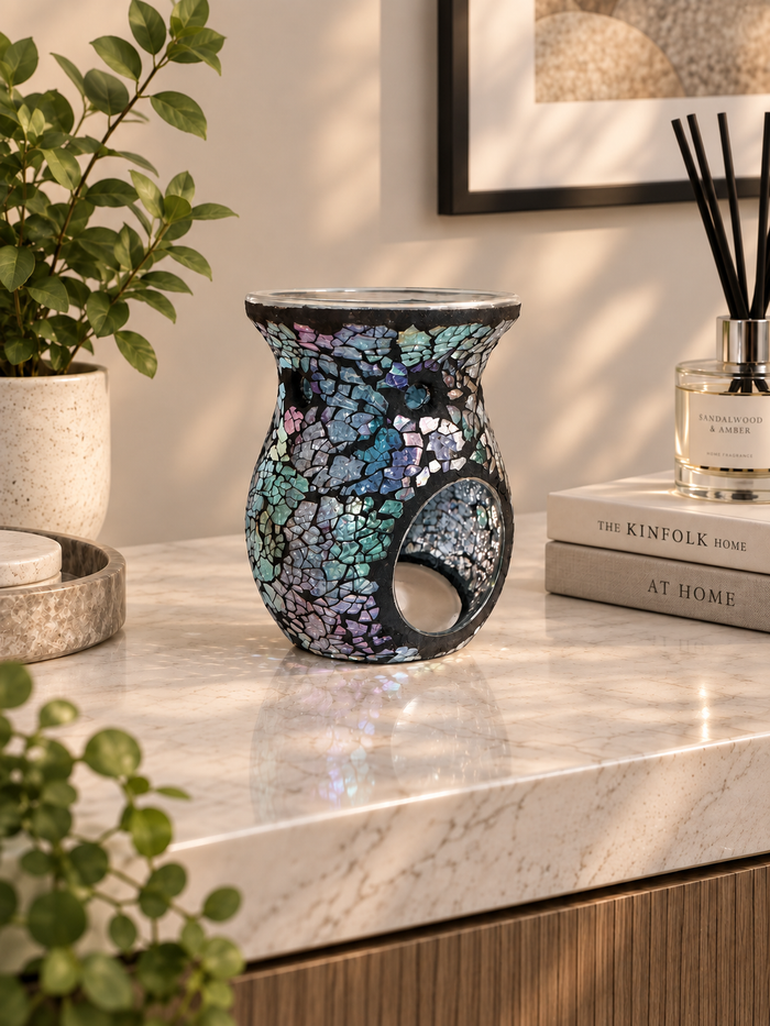 Mosaic Tealight Burners - Blue Silver Crackle