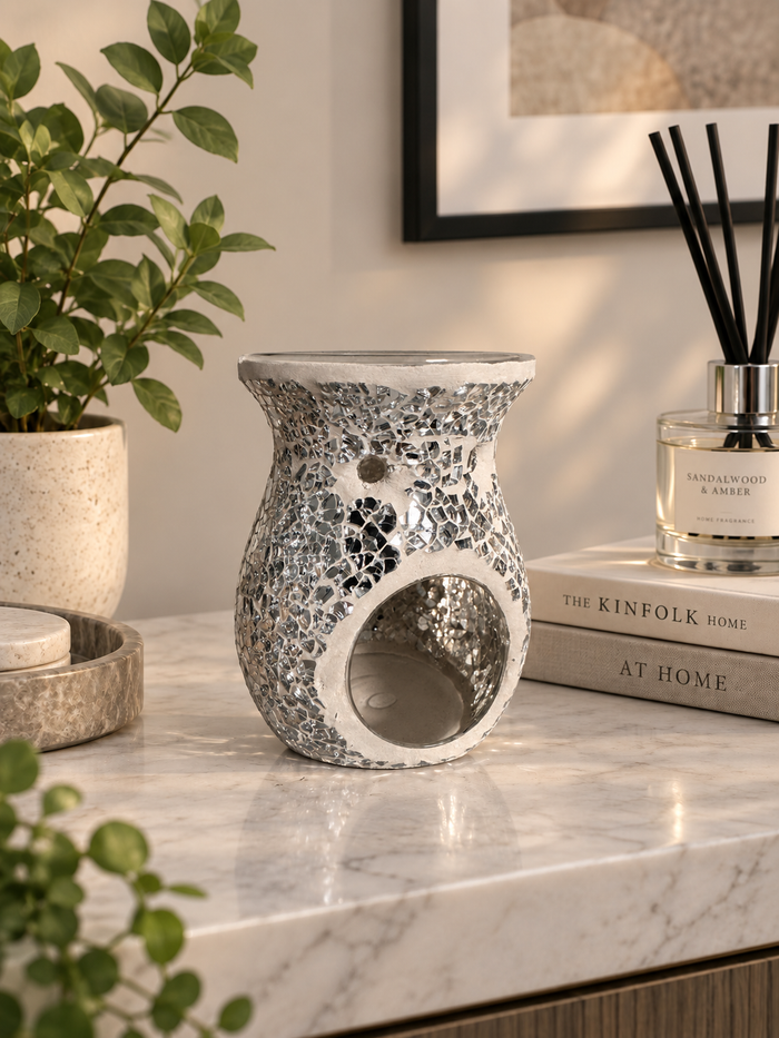 Mosaic Tealight Burners - Silver Crackle